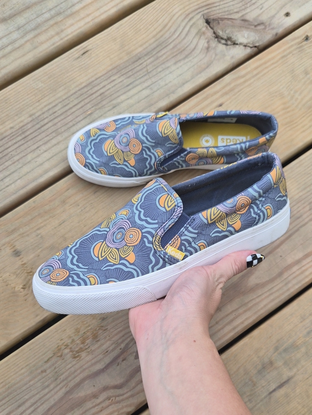 Keds Slip-On Floral Canvas Sneakers 7 - Gray & Yellow